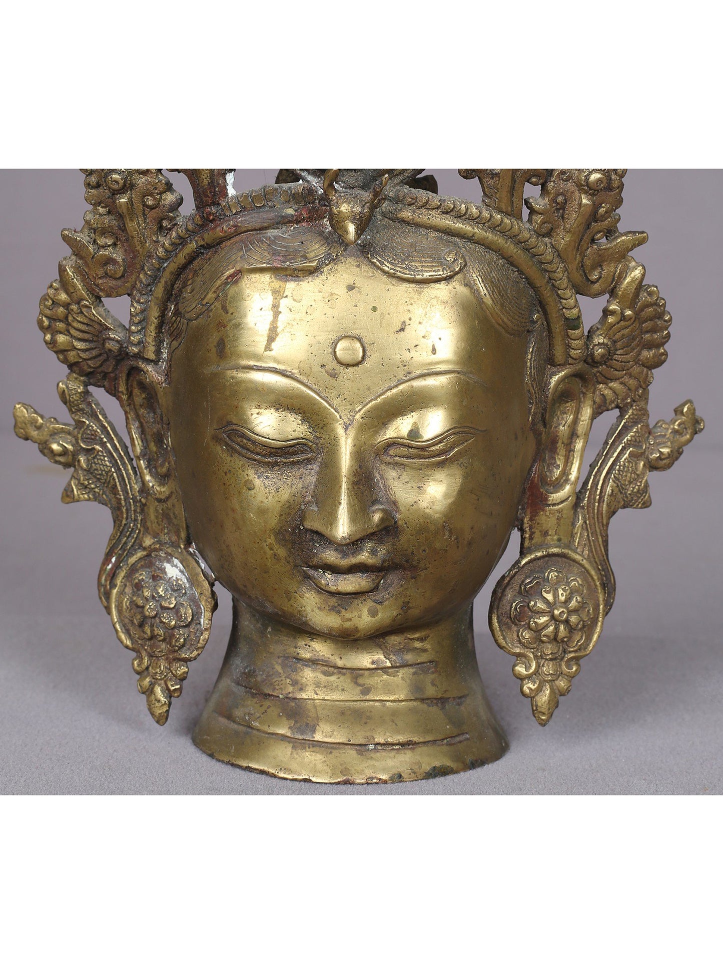 10" Green Tara Brass Idol Head With Crown | Handmade Idol | Buddhist Statue