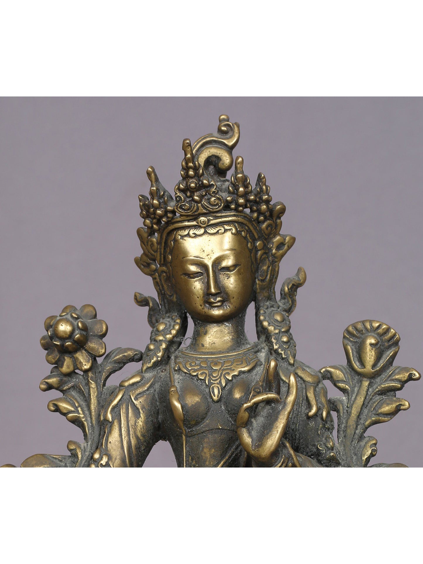 9" Green Tara Brass Statue On Lotus Throne | Handmade Idol | Goddess Green Tara Figurine