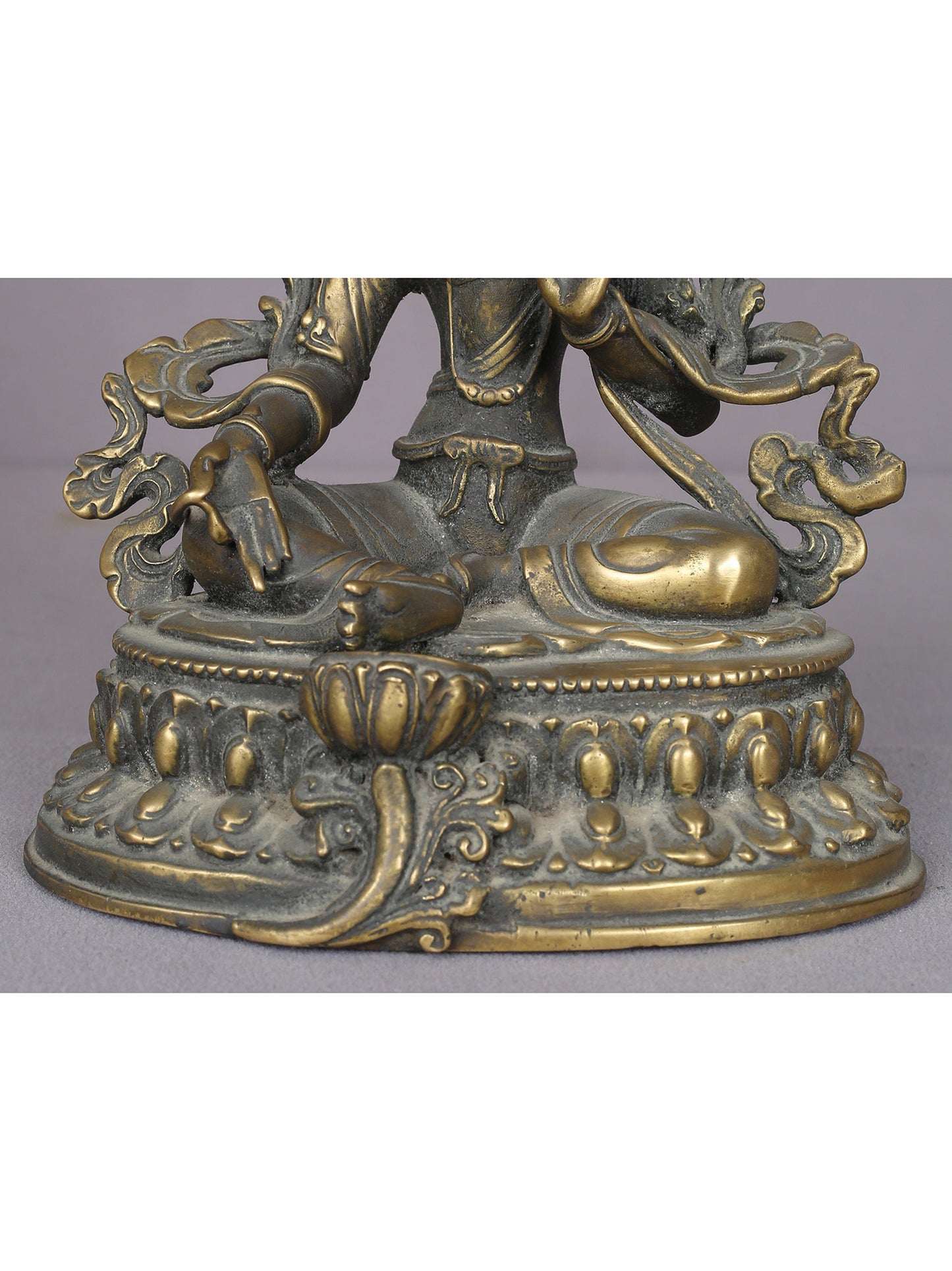 9" Green Tara Brass Statue On Lotus Throne | Handmade Idol | Goddess Green Tara Figurine