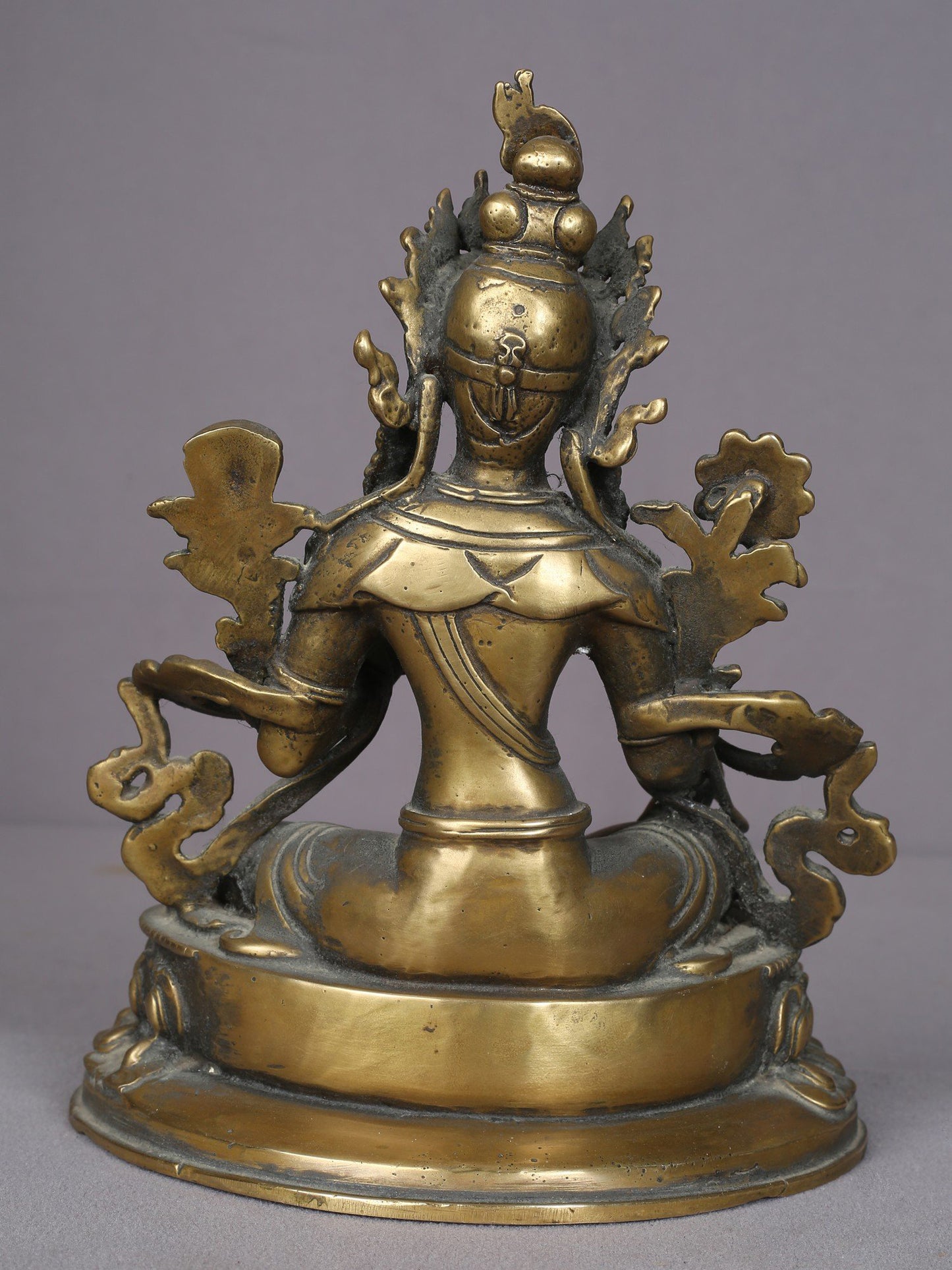 9" Green Tara Brass Statue On Lotus Throne | Handmade Idol | Goddess Green Tara Figurine