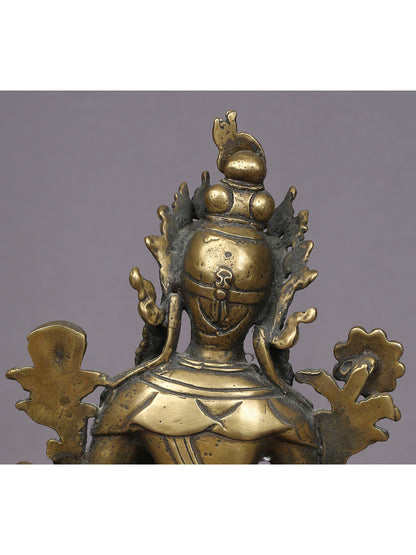 9" Green Tara Brass Statue On Lotus Throne | Handmade Idol | Goddess Green Tara Figurine