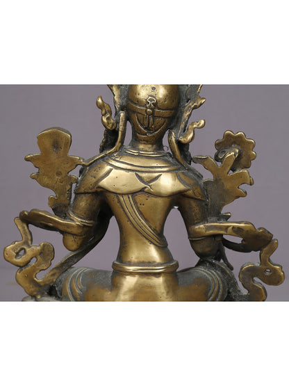 9" Green Tara Brass Statue On Lotus Throne | Handmade Idol | Goddess Green Tara Figurine