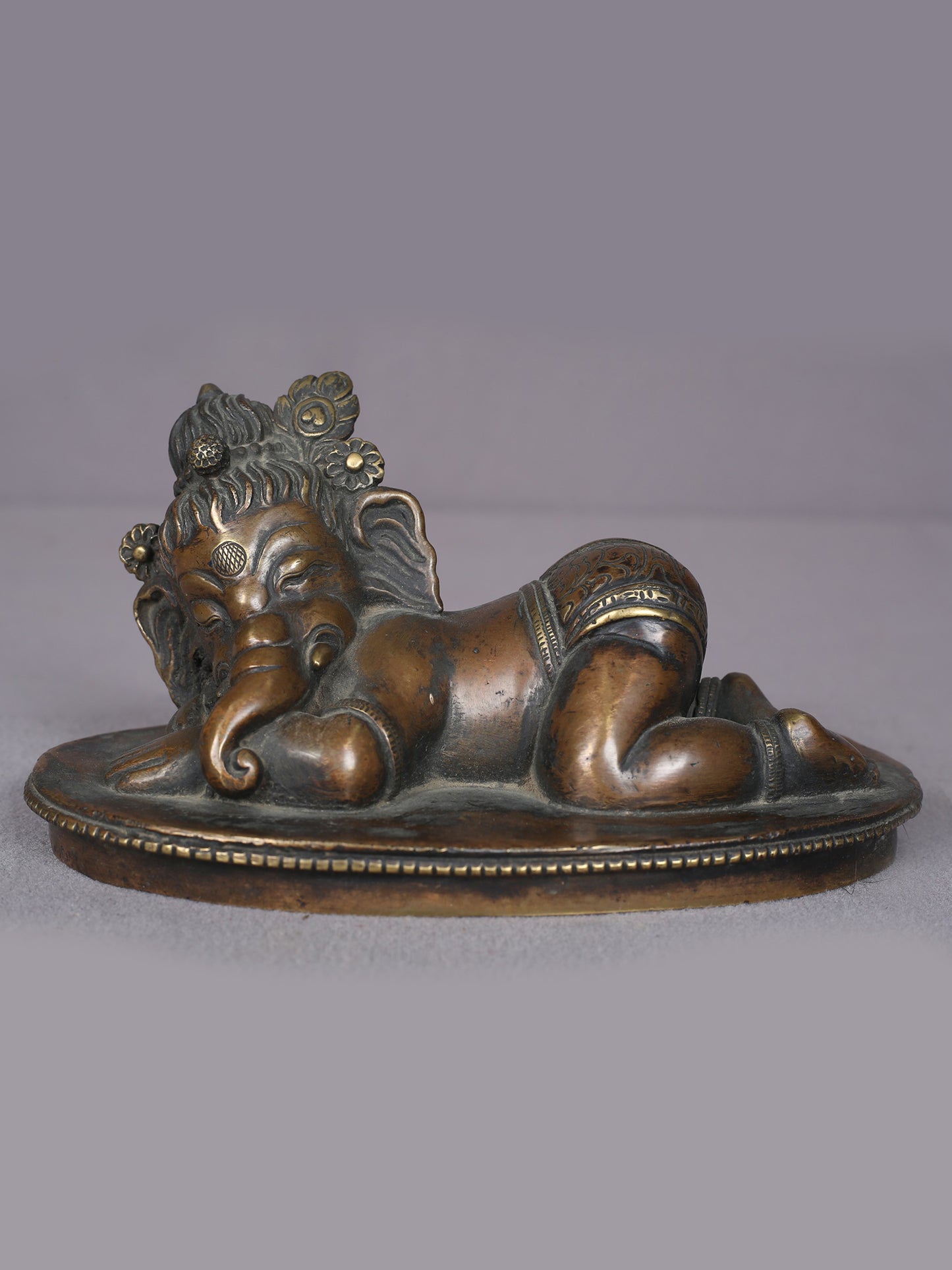 6.5" Bal Ganesha Relaxing Brass Sculpture From Nepal | Handmade | Lord Ganesha Statue