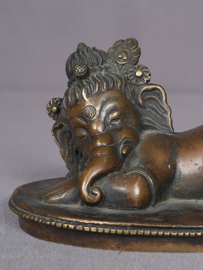 6.5" Bal Ganesha Relaxing Brass Sculpture From Nepal | Handmade | Lord Ganesha Statue