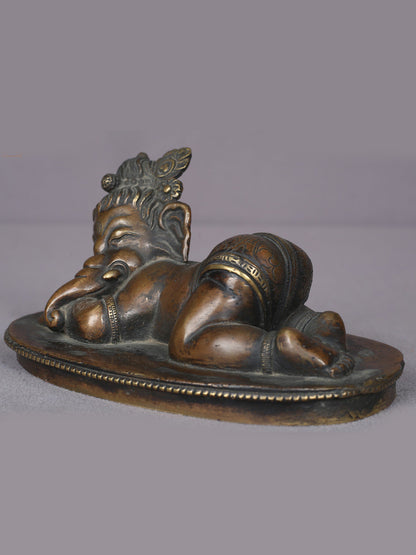 6.5" Bal Ganesha Relaxing Brass Sculpture From Nepal | Handmade | Lord Ganesha Statue