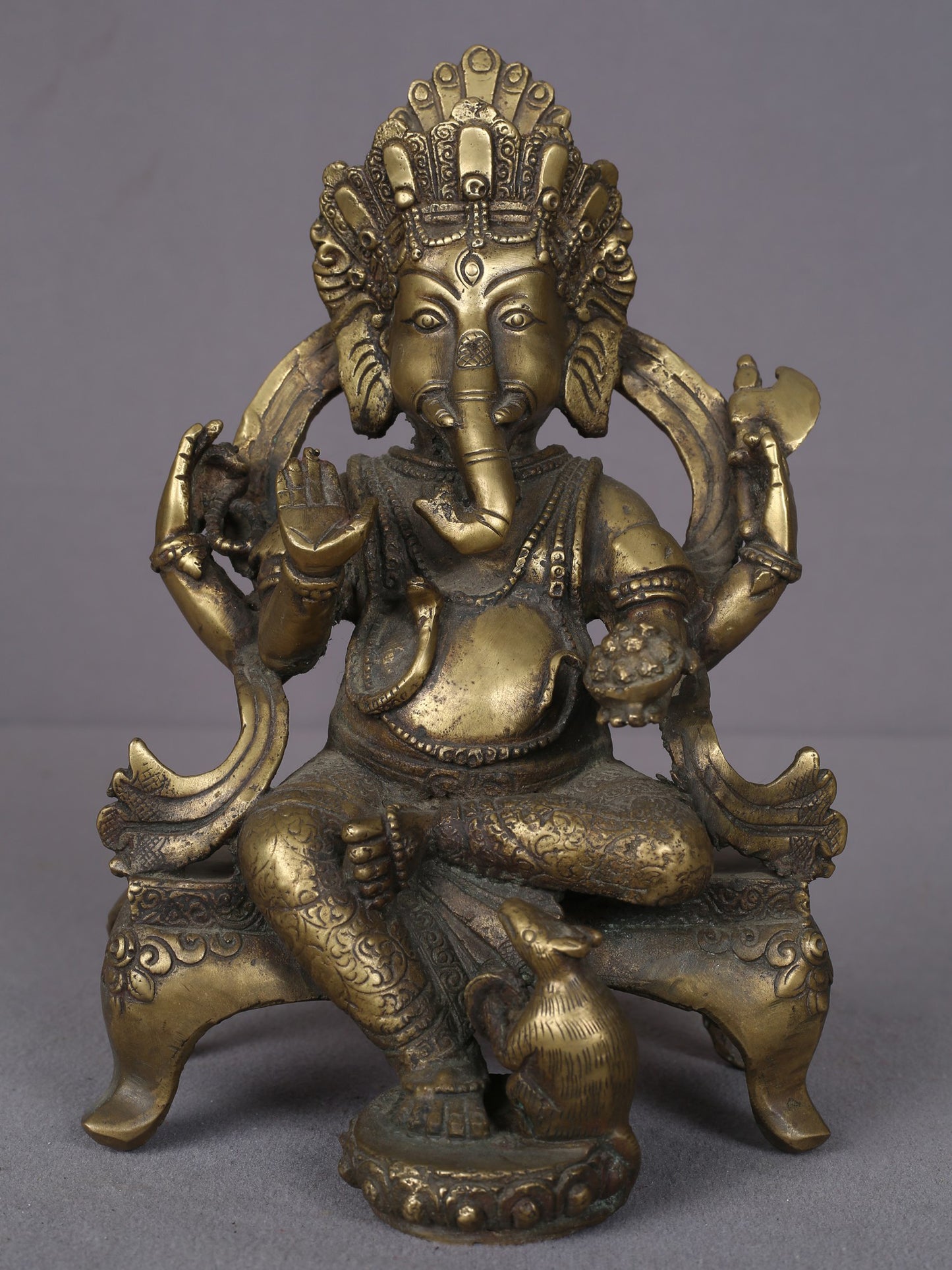 8.5" Blessing Ganesha Brass Sculpture From Nepal | Handmade Idol | Ganesha Statue