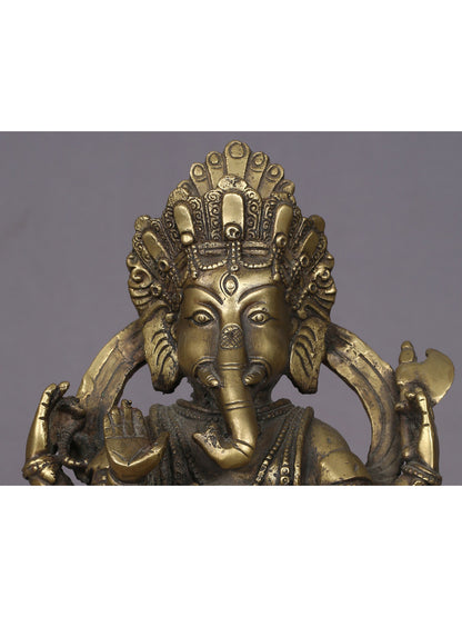 8.5" Blessing Ganesha Brass Sculpture From Nepal | Handmade Idol | Ganesha Statue