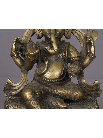 8.5" Blessing Ganesha Brass Sculpture From Nepal | Handmade Idol | Ganesha Statue