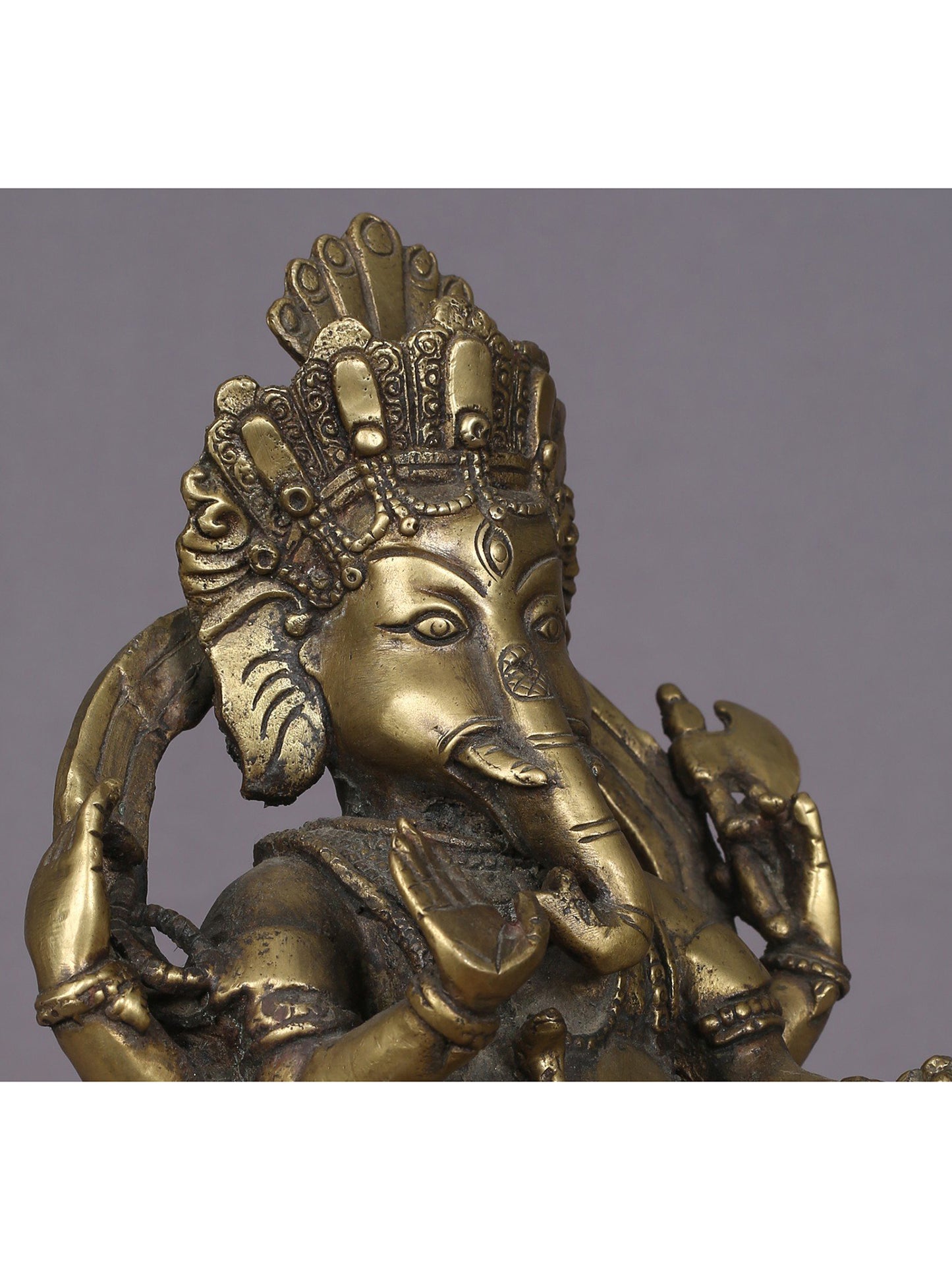 8.5" Blessing Ganesha Brass Sculpture From Nepal | Handmade Idol | Ganesha Statue