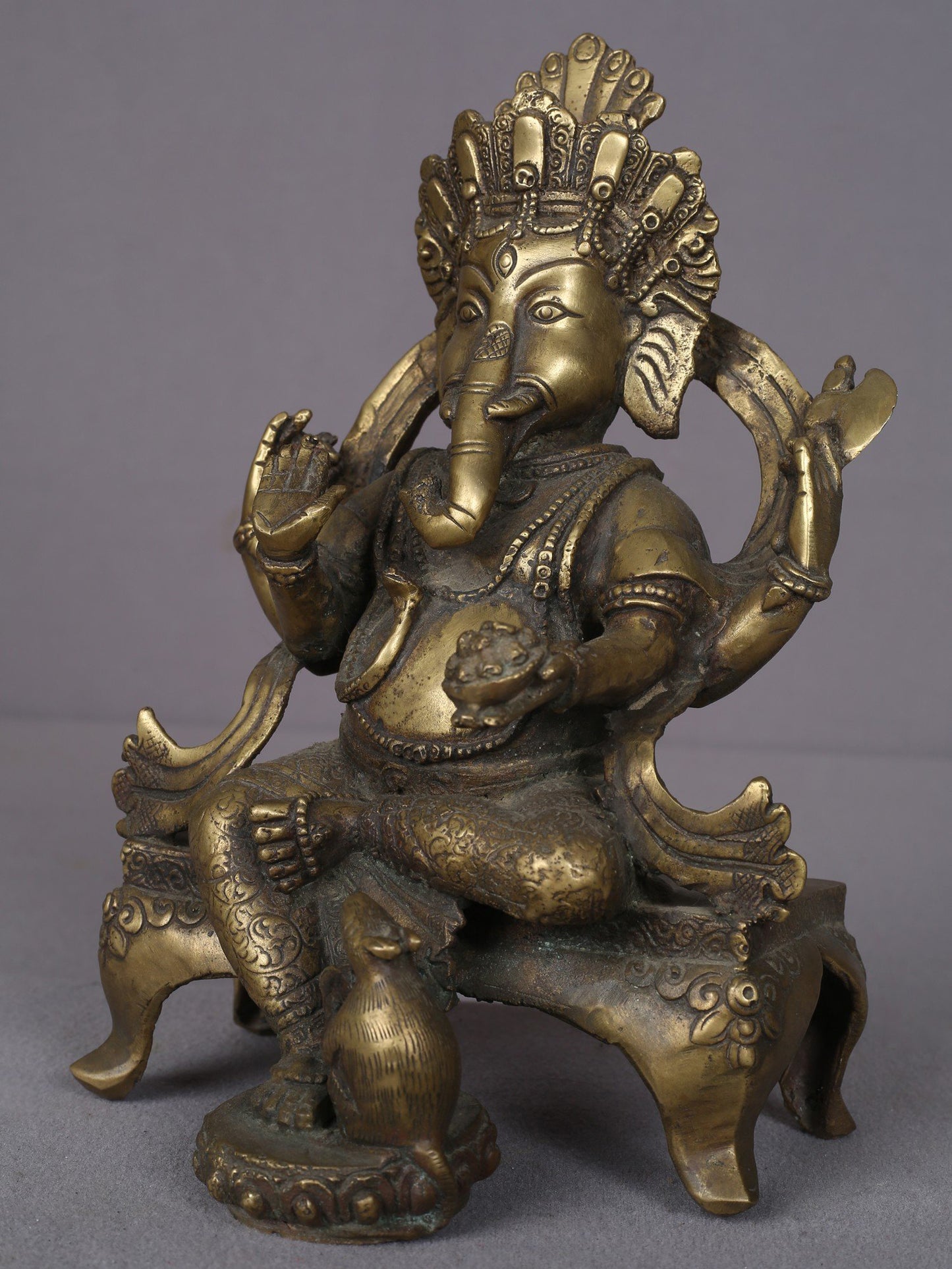 8.5" Blessing Ganesha Brass Sculpture From Nepal | Handmade Idol | Ganesha Statue