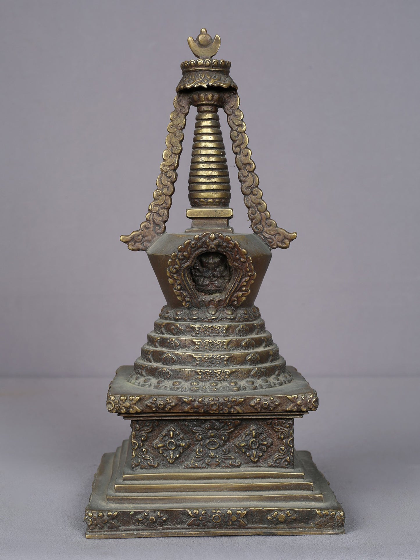 13" Brass Tibetan Buddhist Stupa From Nepal | Handmade | Buddhist Ritual Item