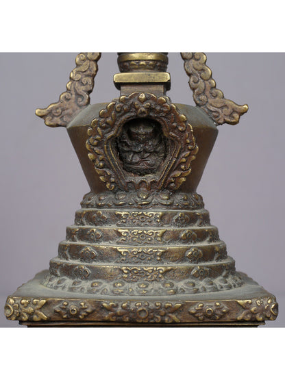 13" Brass Tibetan Buddhist Stupa From Nepal | Handmade | Buddhist Ritual Item