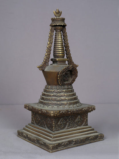 13" Brass Tibetan Buddhist Stupa From Nepal | Handmade | Buddhist Ritual Item