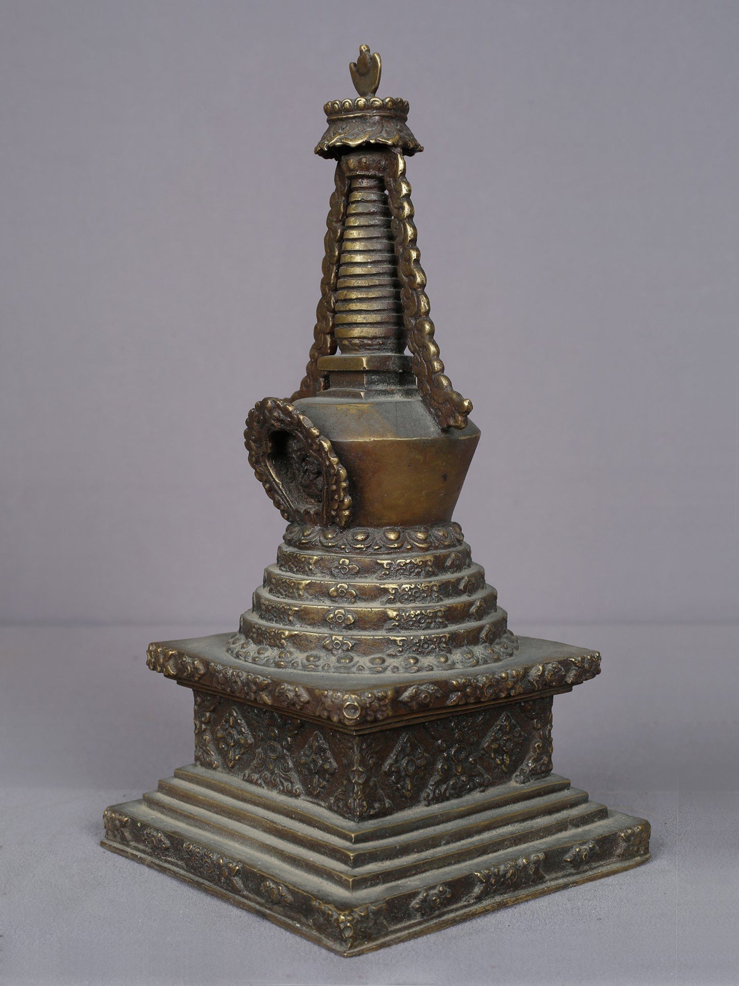 13" Brass Tibetan Buddhist Stupa From Nepal | Handmade | Buddhist Ritual Item