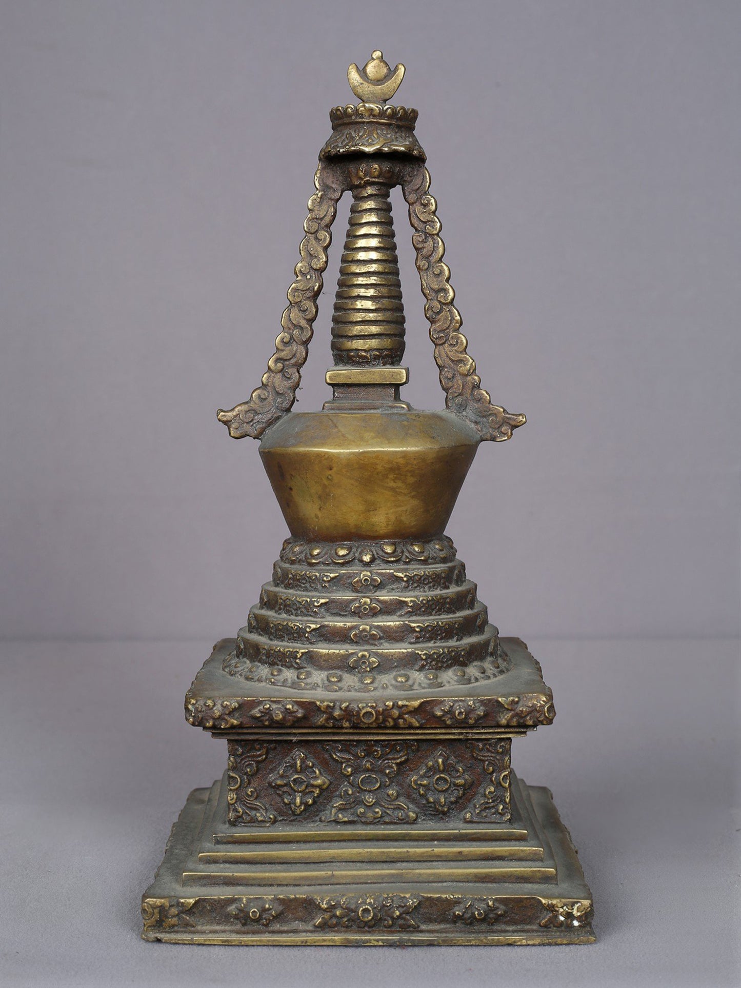 13" Brass Tibetan Buddhist Stupa From Nepal | Handmade | Buddhist Ritual Item