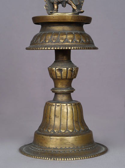 11.5" Brass Mahakala Lamp From Nepal | Handmade | Brass Ritual Lamp