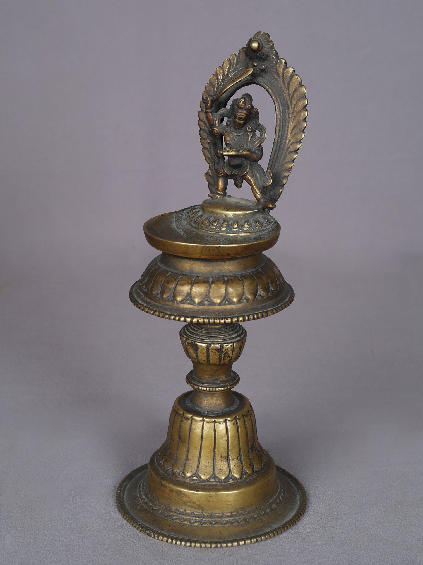 11.5" Brass Mahakala Lamp From Nepal | Handmade | Brass Ritual Lamp