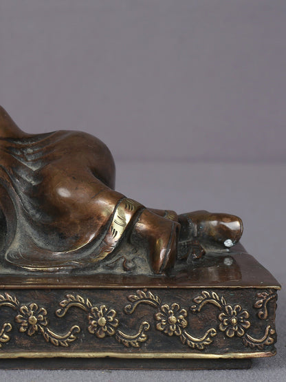 6" Brass Buddha Figurine Immersed In Reading | Handmade Idol | Nepalese Statue