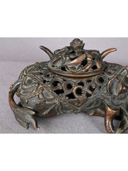 8" Brass Elephant Incense Burner From Nepal | Handmade | Pooja & Ritual Item