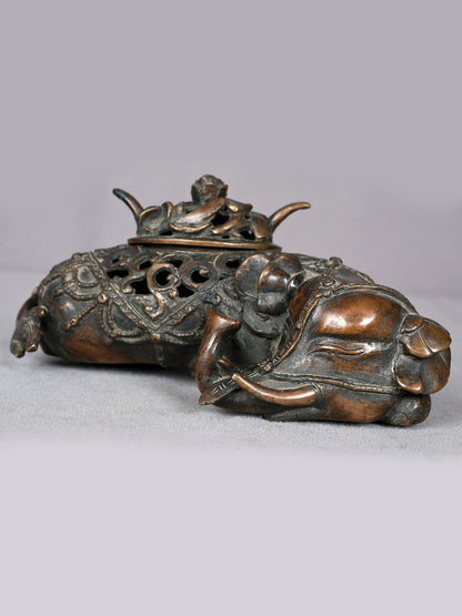 8" Brass Elephant Incense Burner From Nepal | Handmade | Pooja & Ritual Item