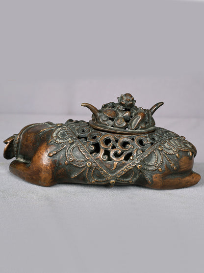 8" Brass Elephant Incense Burner From Nepal | Handmade | Pooja & Ritual Item