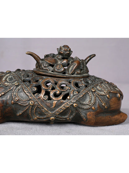 8" Brass Elephant Incense Burner From Nepal | Handmade | Pooja & Ritual Item