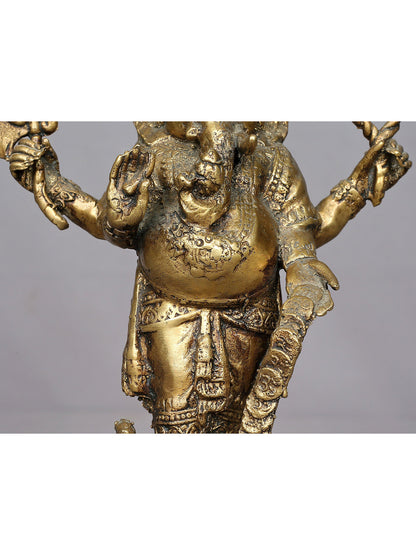 9" Brass Standing Lord Ganesha Figurine From Nepal | Handmade Idol | Lord Ganesha Statue