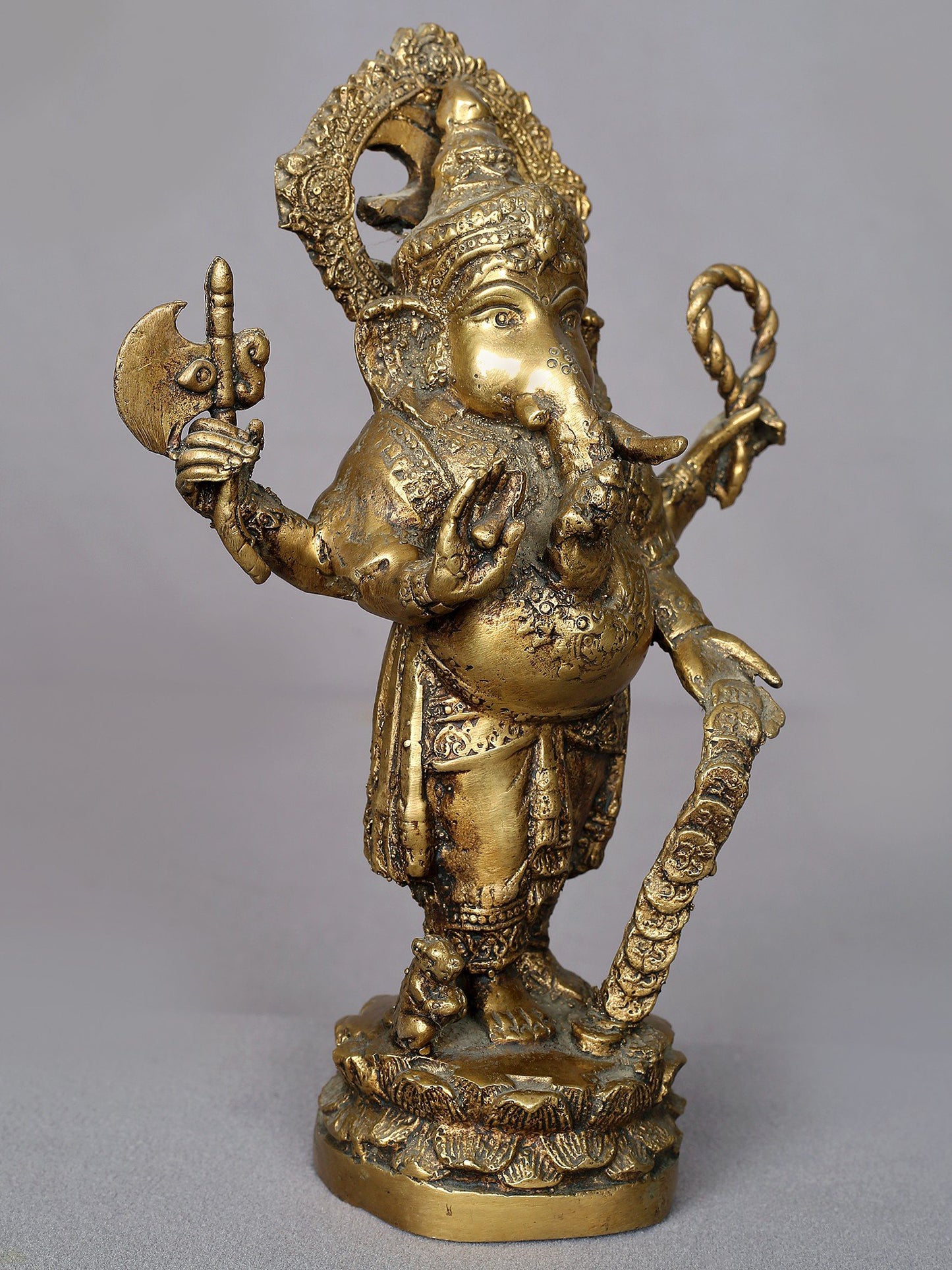 9" Brass Standing Lord Ganesha Figurine From Nepal | Handmade Idol | Lord Ganesha Statue