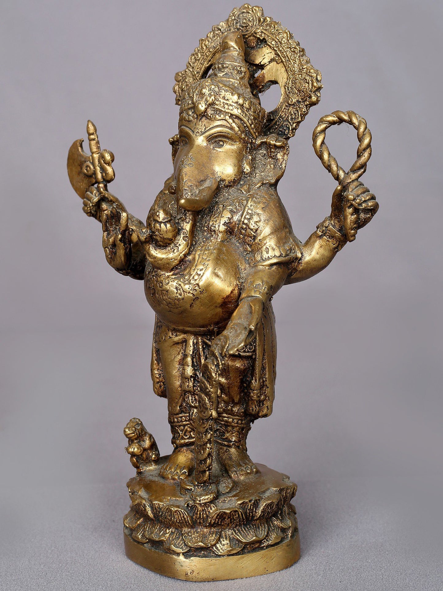 9" Brass Standing Lord Ganesha Figurine From Nepal | Handmade Idol | Lord Ganesha Statue