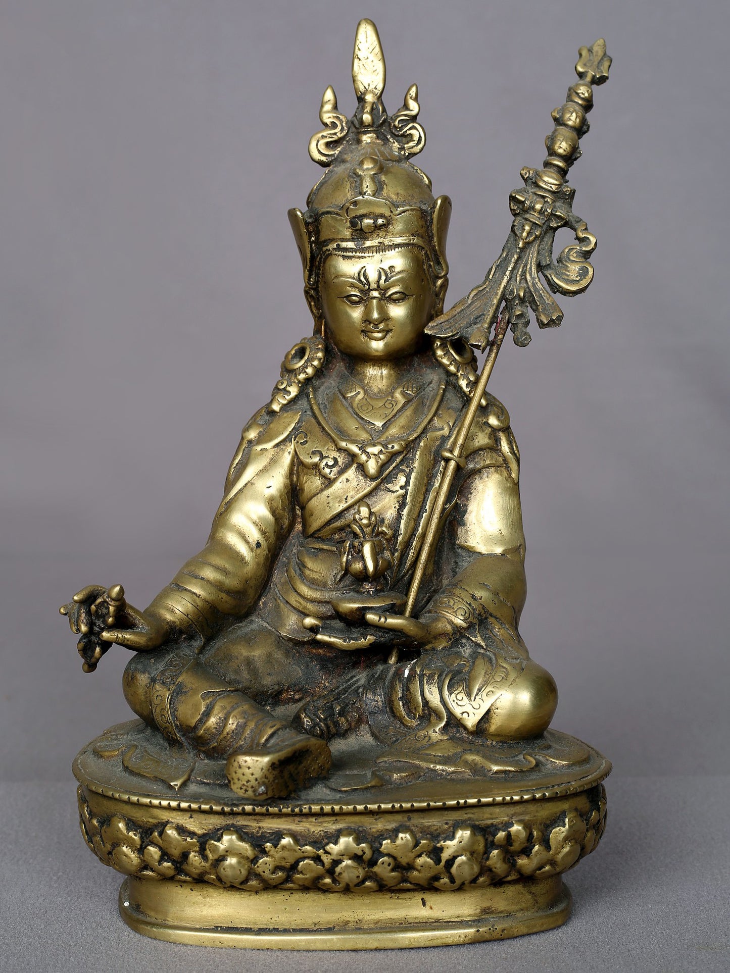 9" Brass Guru Padmasambhava Brass Sculpture From Nepal | Handmade Idol | Buddhist Statue