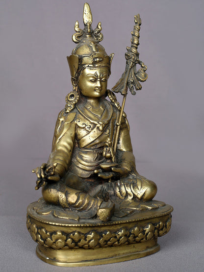 9" Brass Guru Padmasambhava Brass Sculpture From Nepal | Handmade Idol | Buddhist Statue