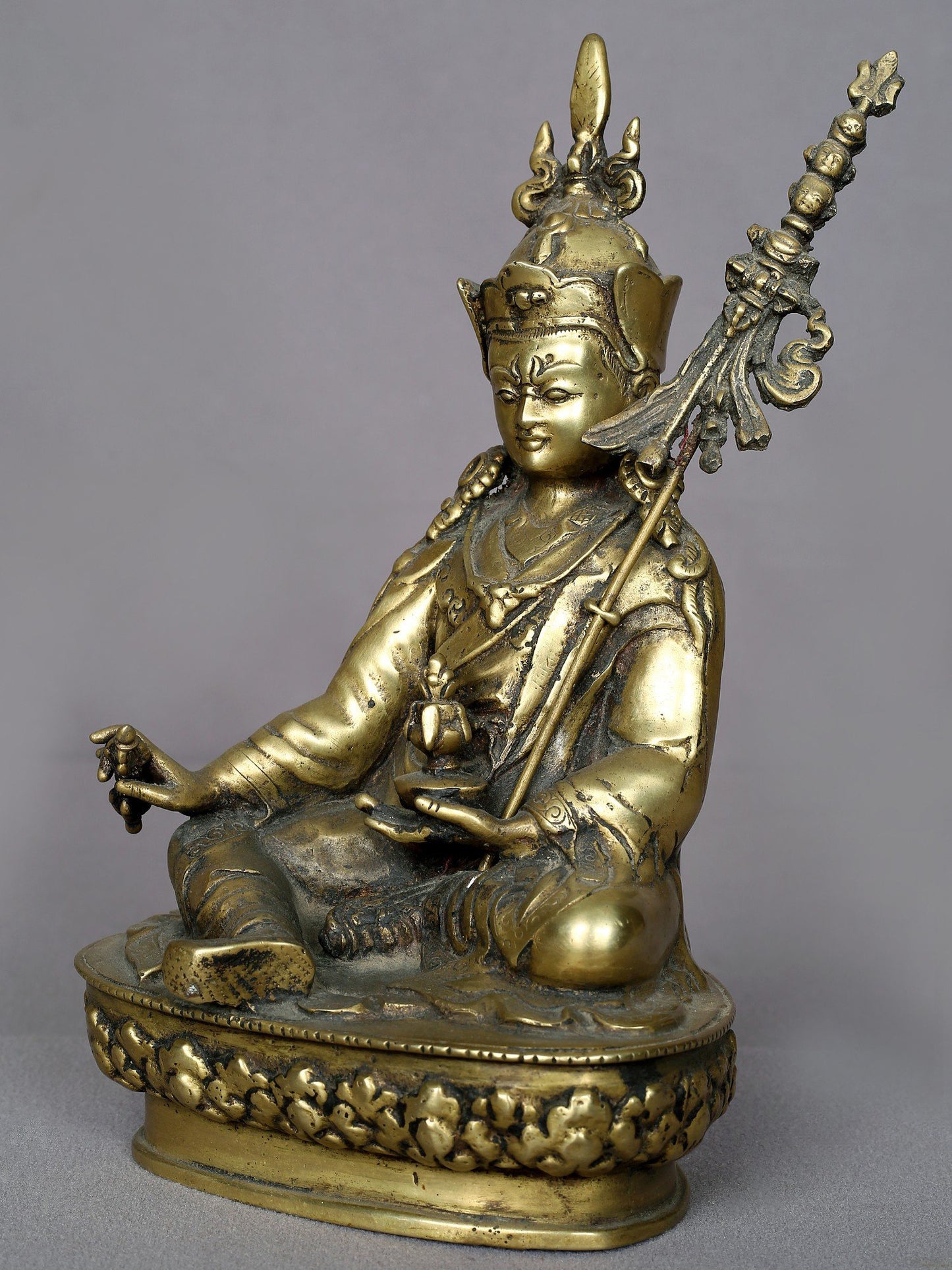 9" Brass Guru Padmasambhava Brass Sculpture From Nepal | Handmade Idol | Buddhist Statue