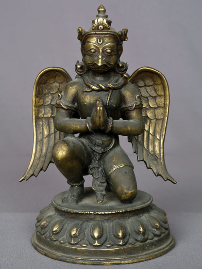 9" Brass Garuda Statue From Nepal (Vahana Of Lord Vishnu) | Handmade Idol | Brass Figurine