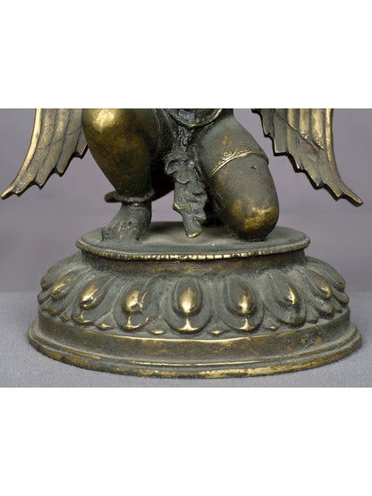 9" Brass Garuda Statue From Nepal (Vahana Of Lord Vishnu) | Handmade Idol | Brass Figurine