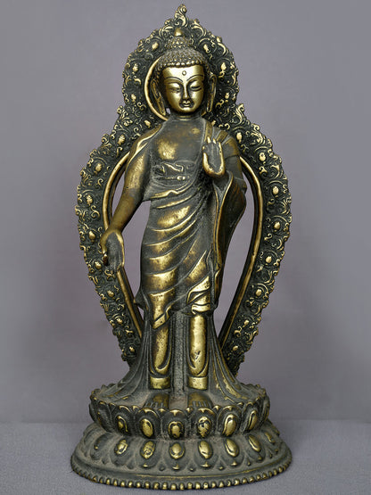 13" Bronze Standing Buddha Statue from Nepal | Handmade