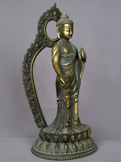 13" Bronze Standing Buddha Statue from Nepal | Handmade