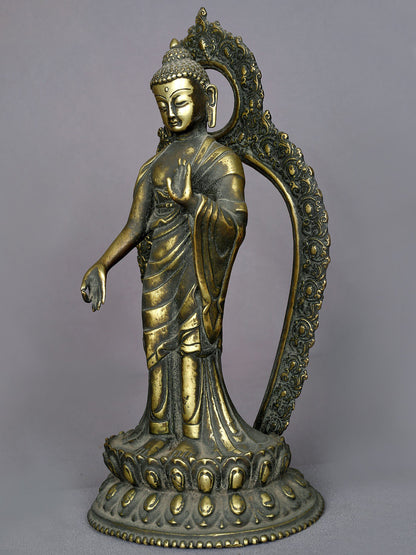 13" Bronze Standing Buddha Statue from Nepal | Handmade