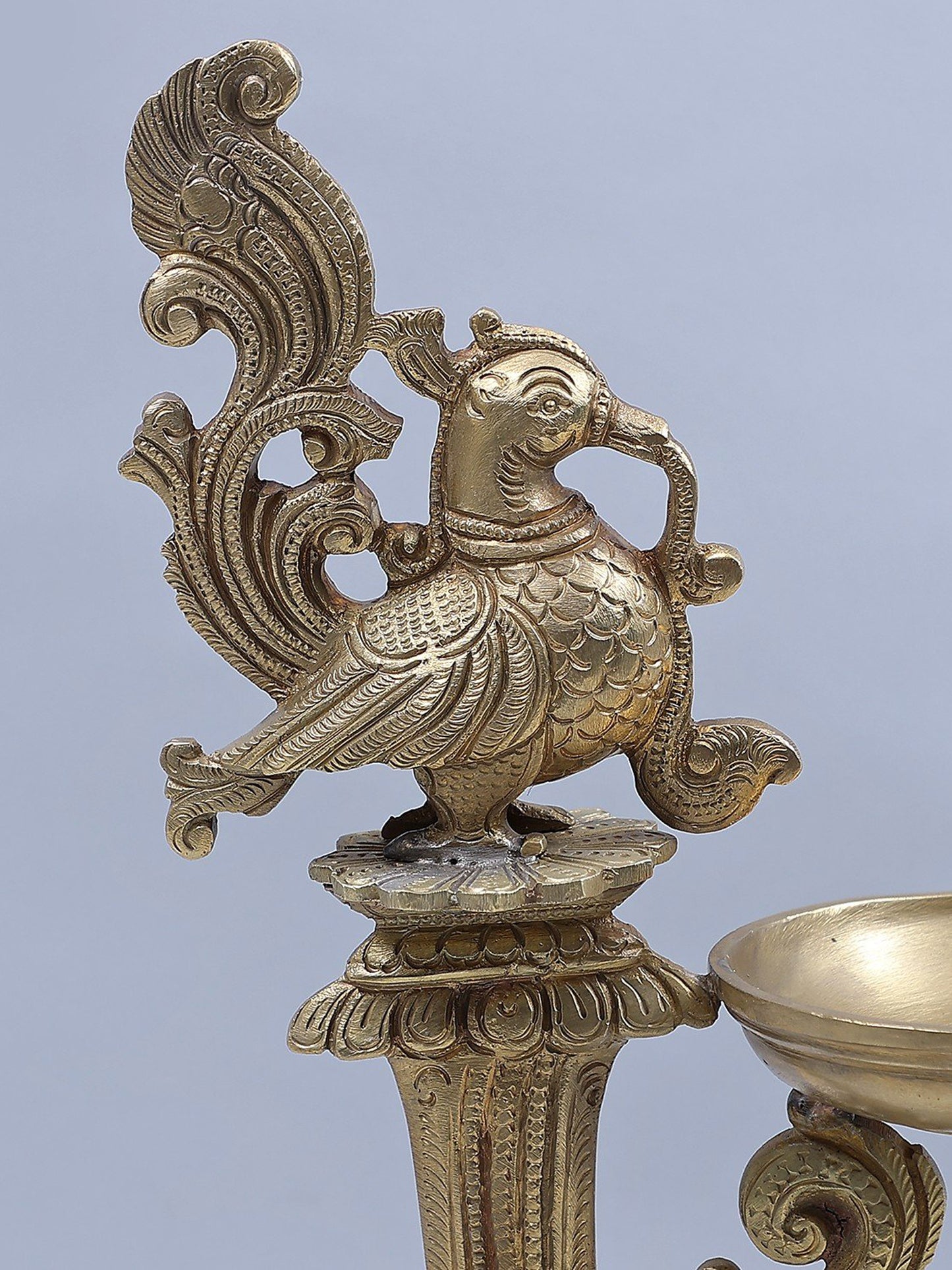 12" Bronze Designer Peacock Diya (Hoysala Art) | Handmade