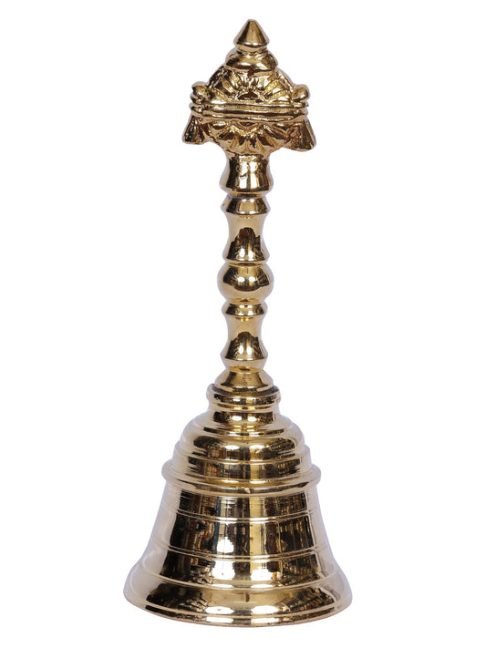 5" Small Brass Vaishnava Chakra Handheld Bell | Handmade Brass Bell For Gifting