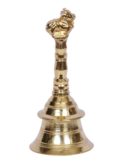 4" Small Brass Nandi Handheld Bell | Handmade Brass Bell For Temple