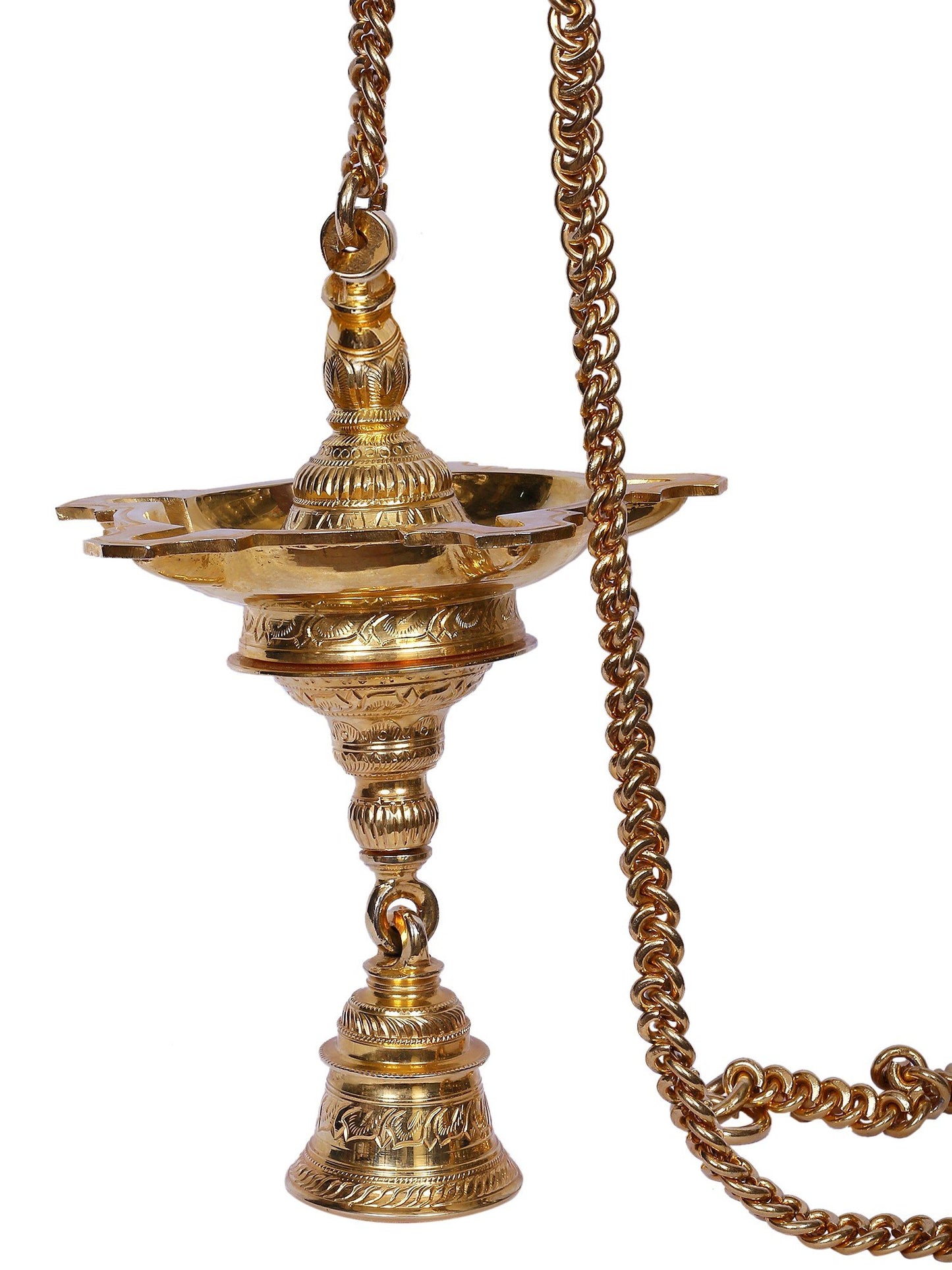 11" Bronze Five Wicks Hanging Lamp With Bell | Handmade | Bronze Ritual Oil Lamp