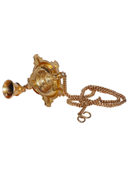 11" Bronze Five Wicks Hanging Lamp With Bell | Handmade | Bronze Ritual Oil Lamp