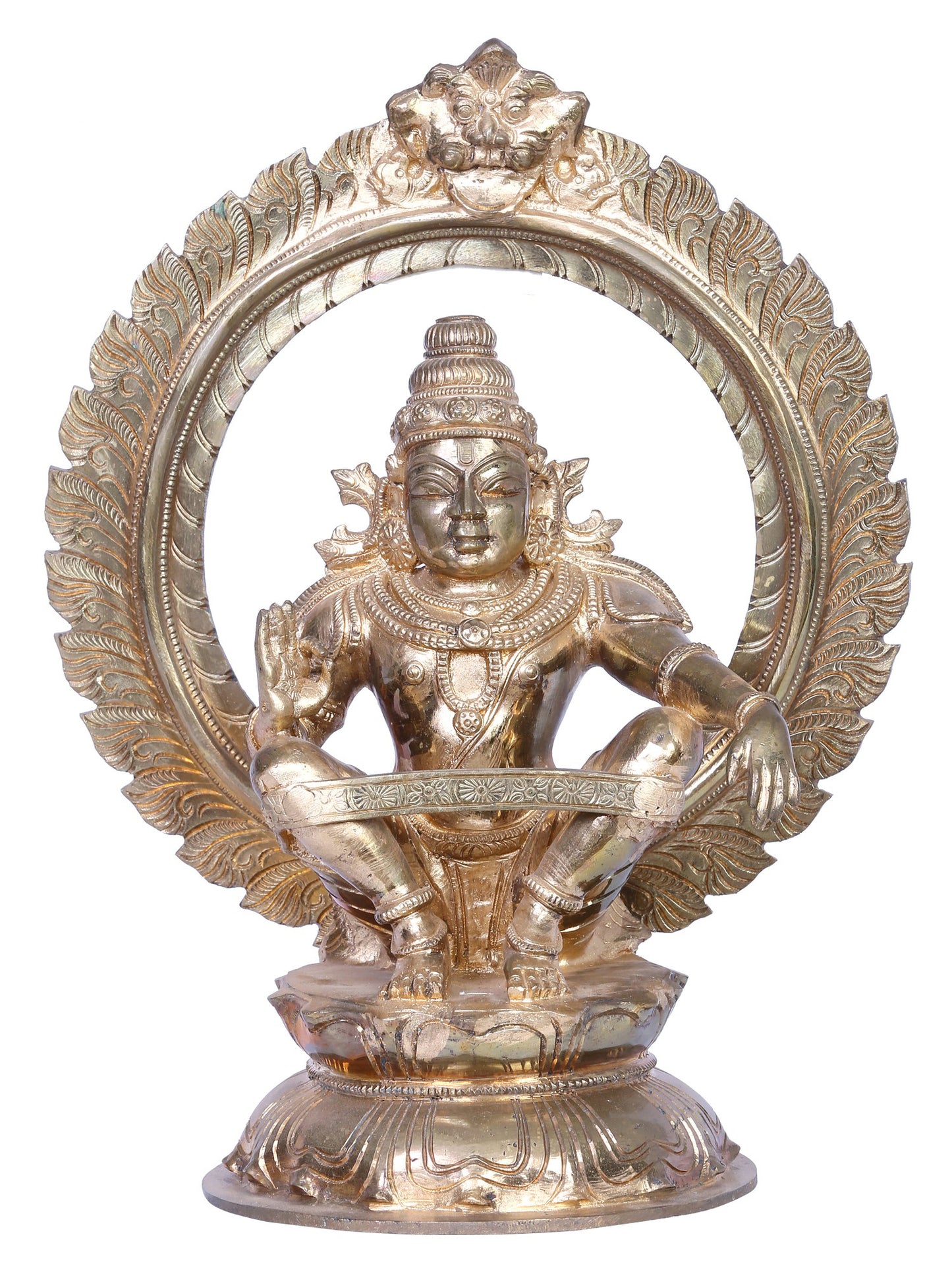 12" Bronze Lord Ayyappan Sculpture | Madhuchista Vidhana (Lost-Wax) | Panchaloha Bronze Statue From Swamimalai