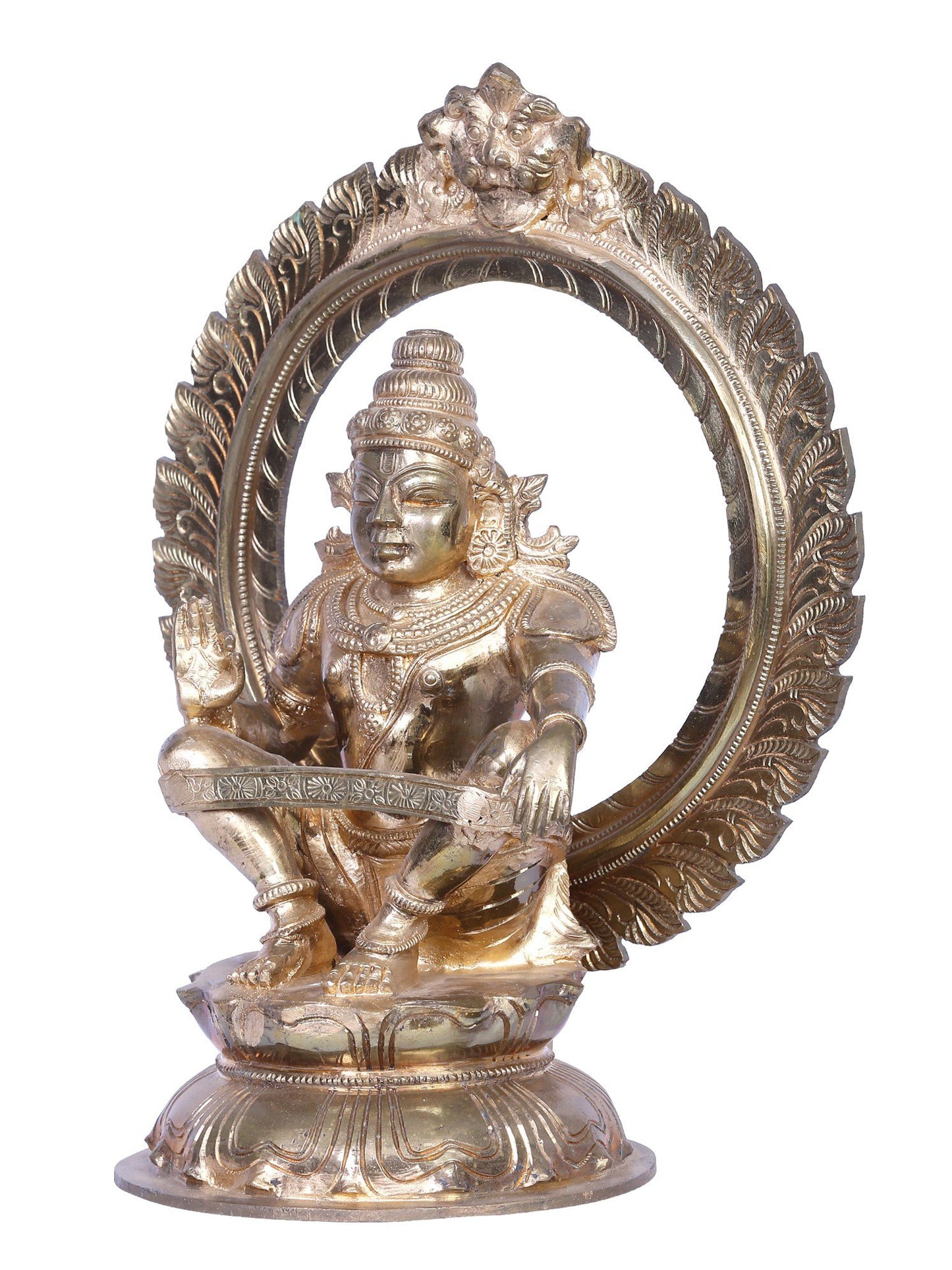 12" Bronze Lord Ayyappan Sculpture | Madhuchista Vidhana (Lost-Wax) | Panchaloha Bronze Statue From Swamimalai