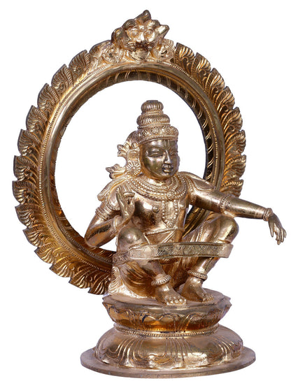 12" Bronze Lord Manikandan (Ayyappa) Idol in Lotus Position | Madhuchista Vidhana (Lost-Wax) | Handmade | Panchaloha Bronze Statue from Swamimalai