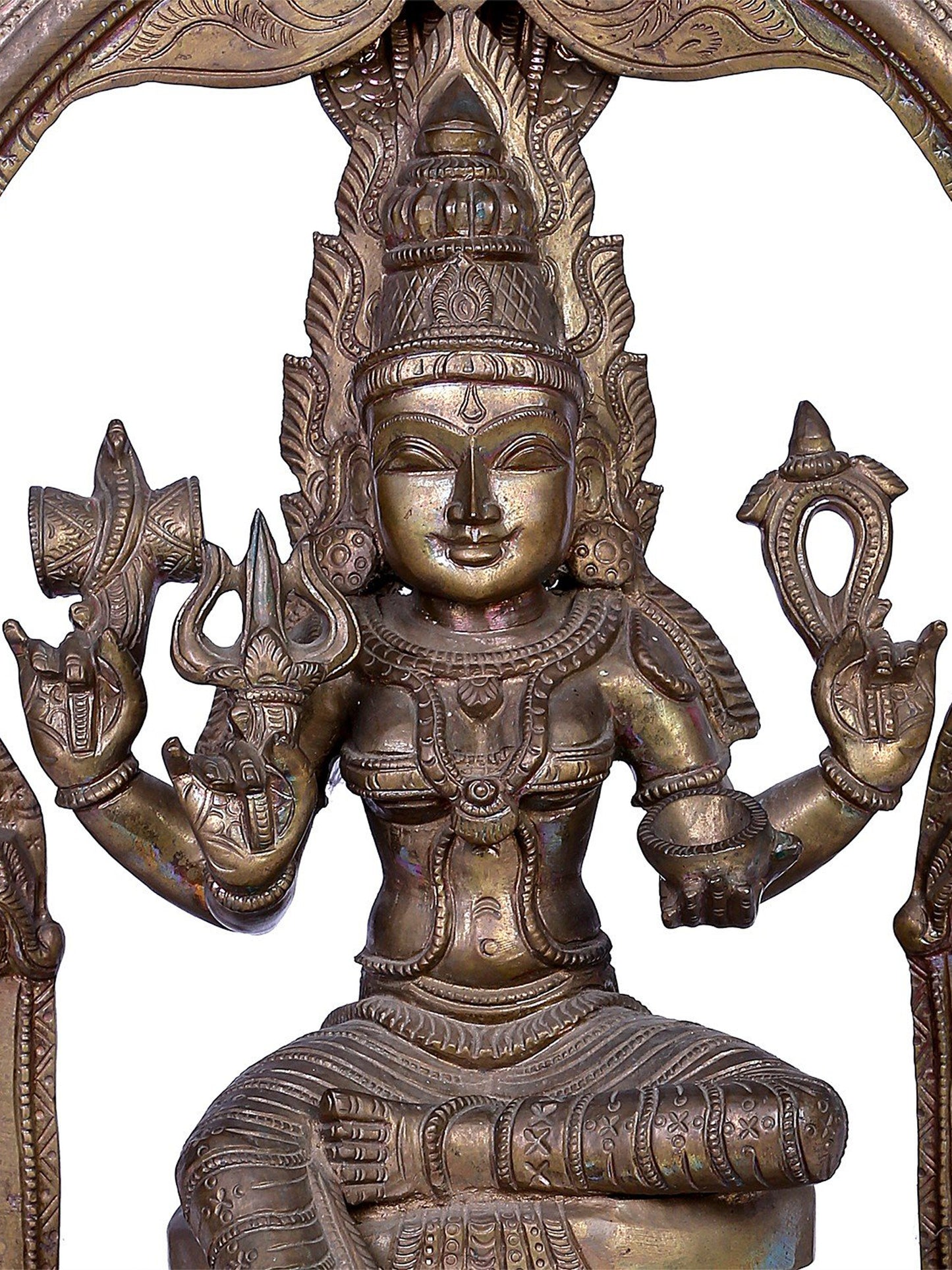 15" Bronze Goddess Mariamman (Durga) Statue With Kirtimukha | Madhuchista Vidhana (Lost-Wax) | Panchaloha Bronze Statue From Swamimalai