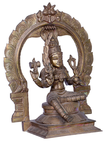 15" Bronze Goddess Mariamman (Durga) Statue With Kirtimukha | Madhuchista Vidhana (Lost-Wax) | Panchaloha Bronze Statue From Swamimalai