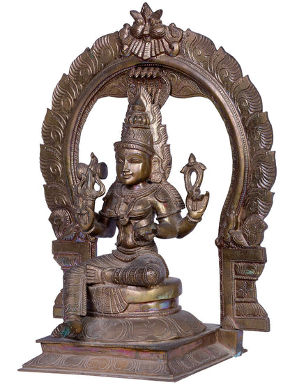 15" Bronze Goddess Mariamman (Durga) Statue With Kirtimukha | Madhuchista Vidhana (Lost-Wax) | Panchaloha Bronze Statue From Swamimalai