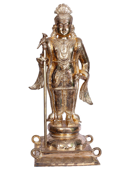 24" Bronze Standing Kartikeya Statue | Madhuchista Vidhana (Lost-Wax) | Panchaloha Bronze Statue From Swamimalai