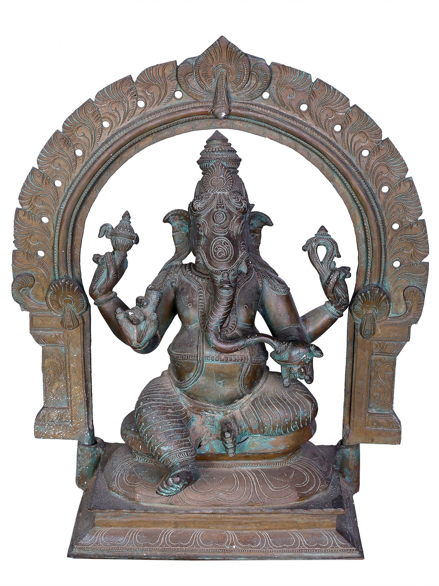 18" Bronze Seated Ganesha Statue With Kirtimukha | Handmade Ganesha Idol | Madhuchista Vidhana (Lost-Wax) | Panchaloha Bronze Statue From Swamimalai